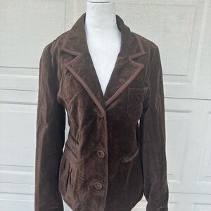 Cambridge Blazer Woman’s Brown Embroidered Velveteen Y2K Boho Chic Jacket